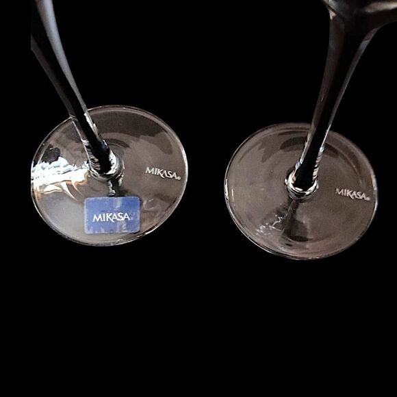 2 Mikasa KYA Smoke Wine Glasses Goblets Red Crystal Elegant Classic Holiday Rare - Picture 5 of 16